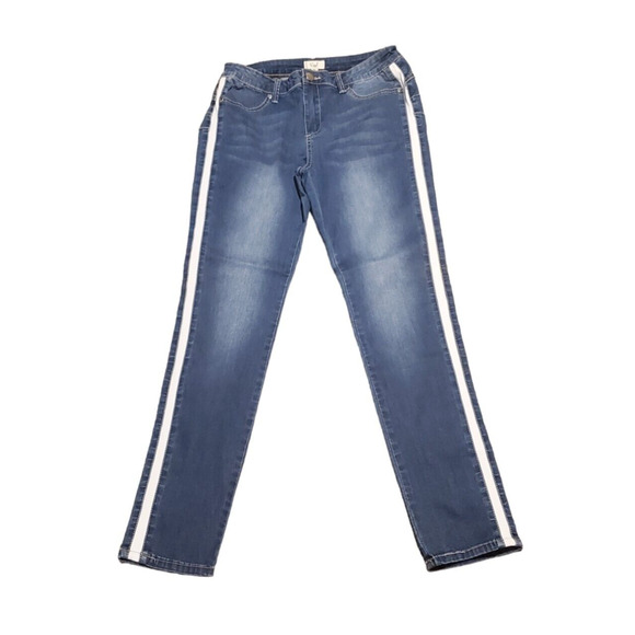 Easel Blue Jeans Jeggings Wash Denim White Side Stripe Stretch Women Size Large - Picture 1 of 4